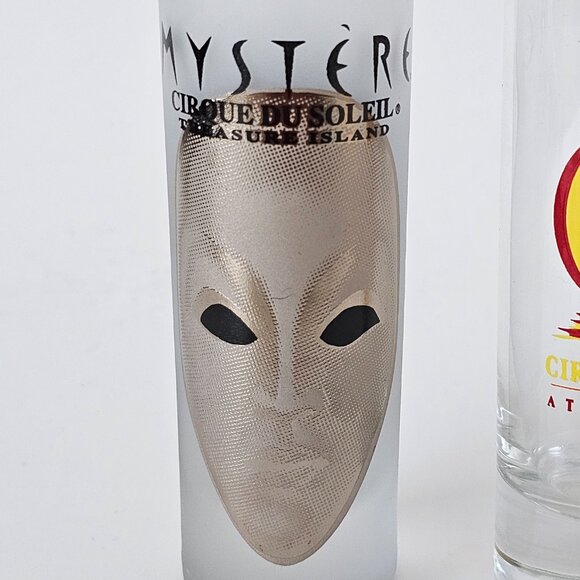 Cirque Du Soleil Mystere & O Shot Glasses 4" Tall Las Vegas + Bonus Shot Glass - Picture 2 of 4
